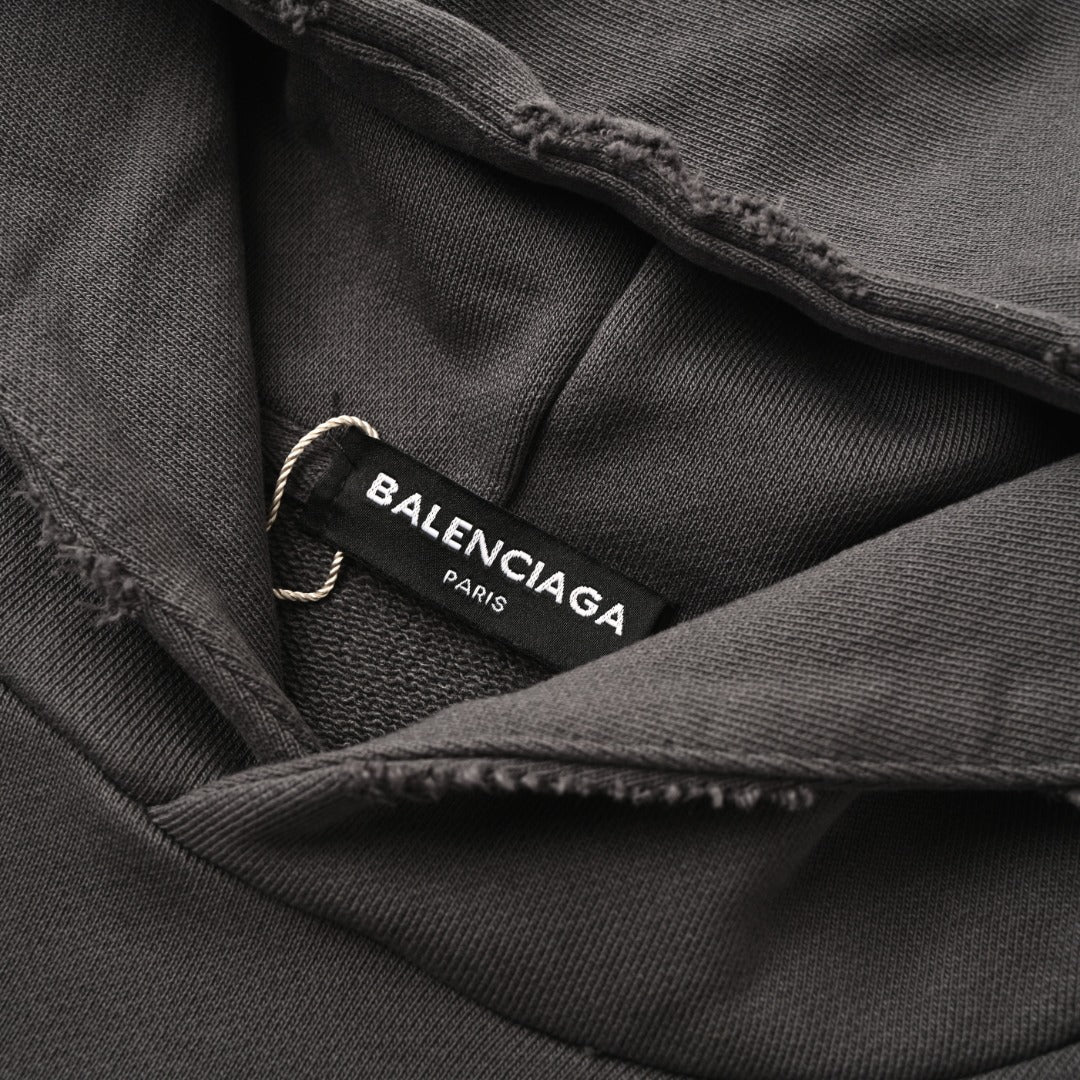 BALENCIAGA BB Logo Distressed Cropped Hoodie - Washed Black