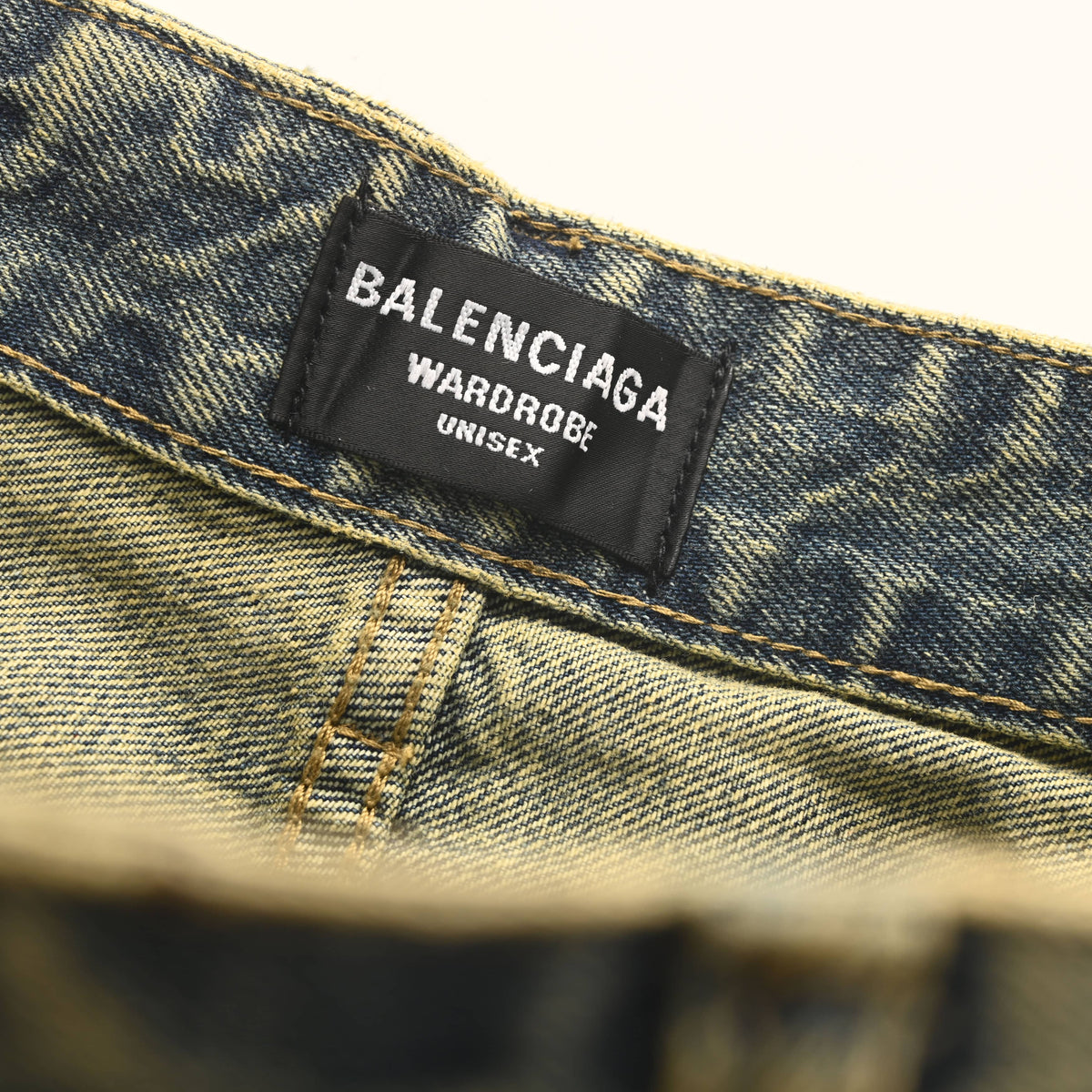 Balenciaga BLCG Hand-Painted Washed Indigo Wide-Leg Jeans
