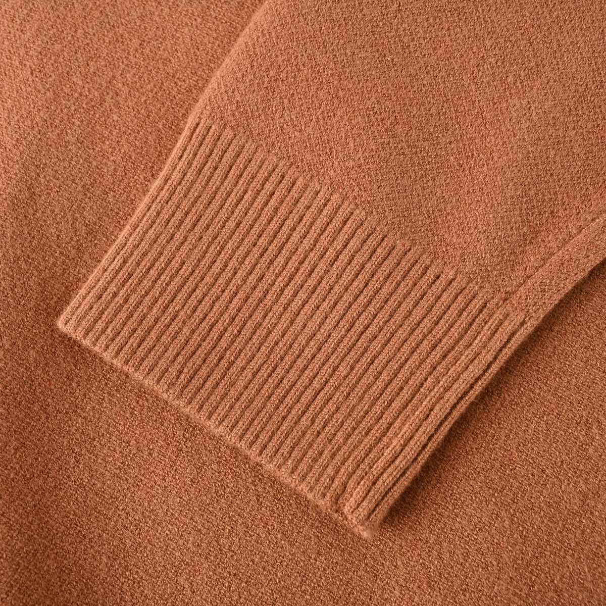 Brown Oversized Jacquard Wool-Cotton Blend Crewneck Sweater