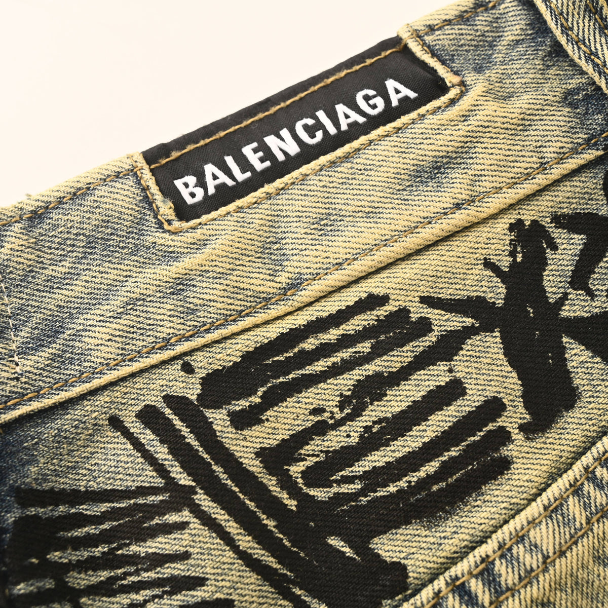 Balenciaga BLCG Hand-Painted Washed Indigo Wide-Leg Jeans