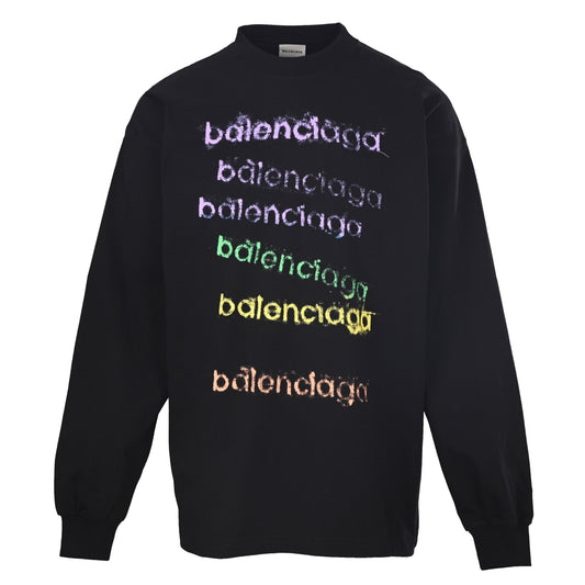 Rainbow Chalk Graphic Drop-Shoulder Long Sleeve Cotton T-Shirt