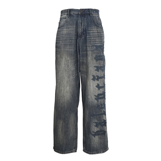BALENCIAGA BLCG Distressed Jeans with Leg Appliques