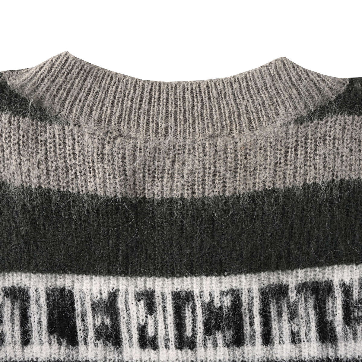 Striped Lettering Jacquard Mohair Blend Crewneck Sweater
