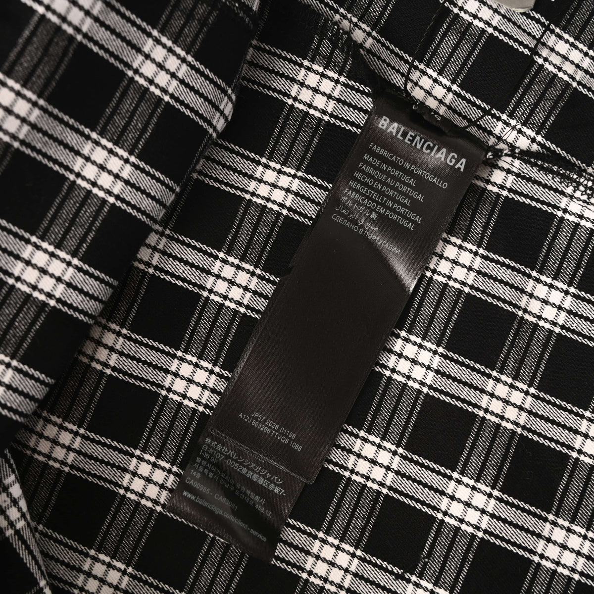 BALENCIAGA Black & White Check Distressed Frayed Long Sleeve Shirt