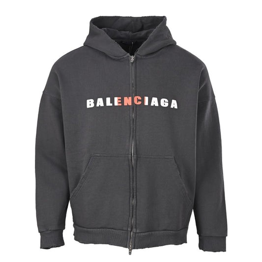Balenciaga BLCG Distressed Multicolor Letter Embroidered Zip-Up Jacket