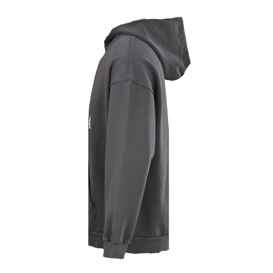 BALENCIAGA BB Logo Distressed Cropped Hoodie - Washed Black