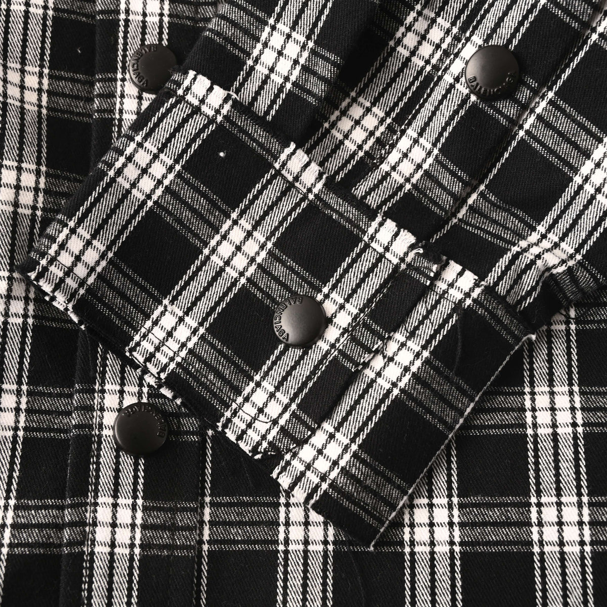 BALENCIAGA Black & White Check Distressed Frayed Long Sleeve Shirt
