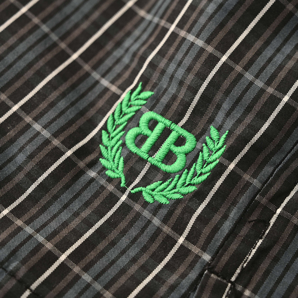 BALENCIAGA Plaid Beach Shorts with Wheat Embroidery