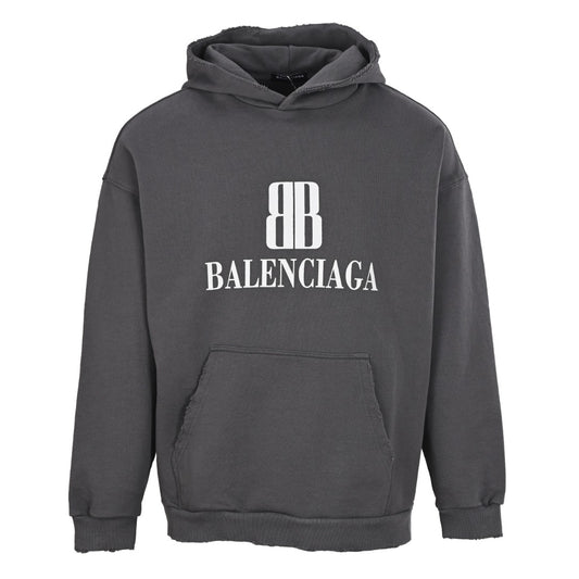 BALENCIAGA BB Logo Distressed Cropped Hoodie - Washed Black