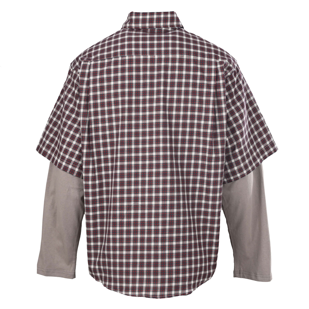BALENCIAGA Red Check Layered-Look Short Sleeve Shirt