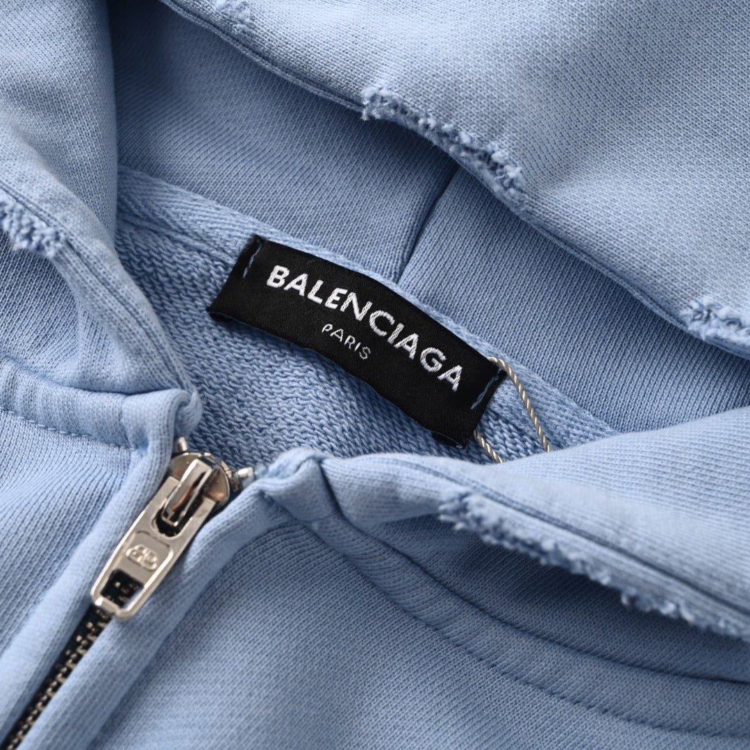 Balenciaga BLCG Distressed Multicolor Letter Embroidered Zip-Up Jacket
