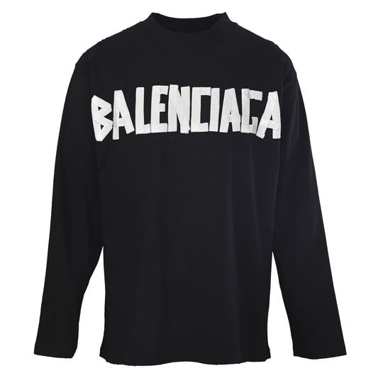 Balenciaga Tape-Style Logo Washed Long Sleeve T-Shirt
