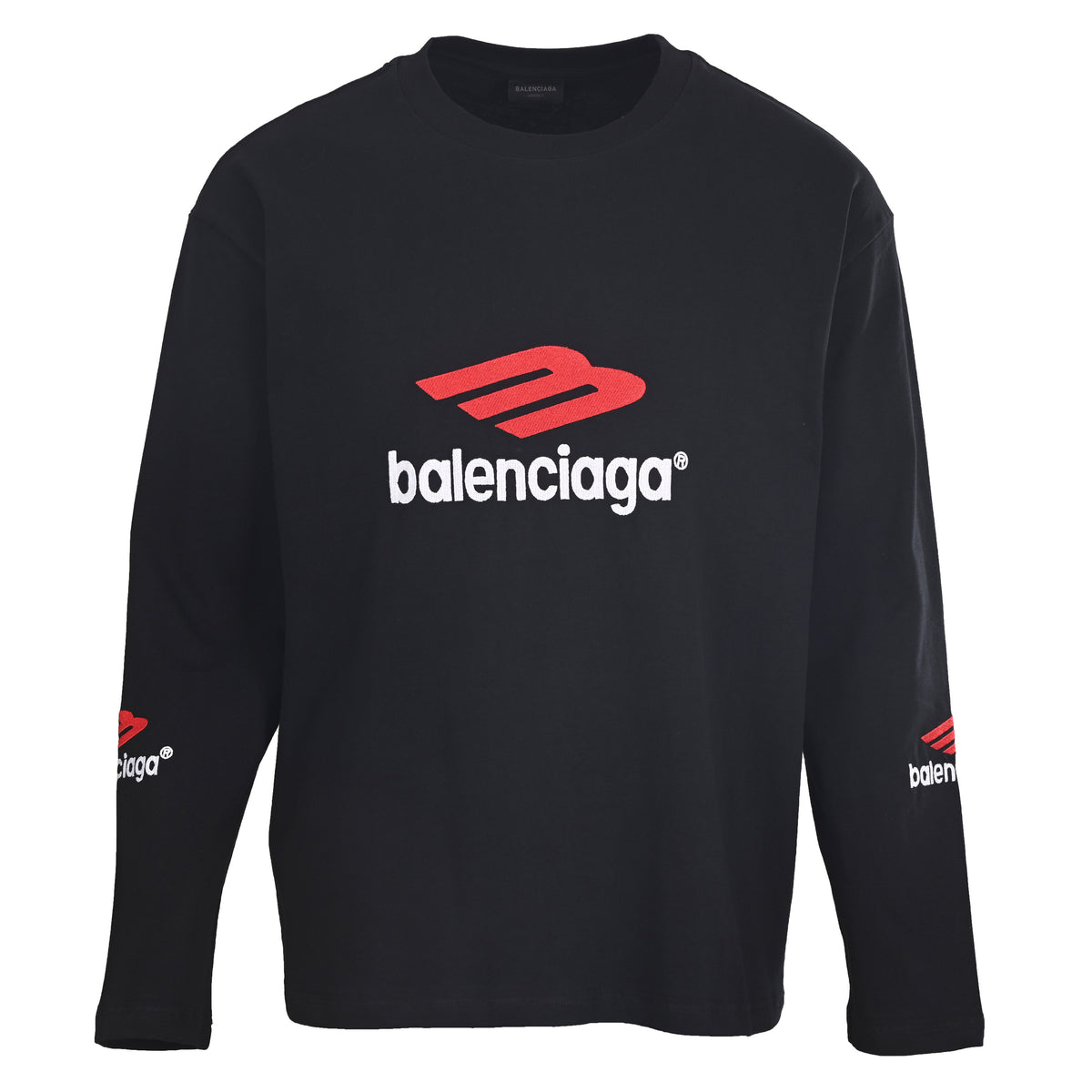 BALENCIAGA 3M Embroidered Lettering Crew Neck Long Sleeve T-Shirt