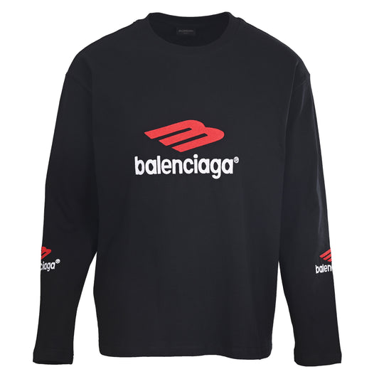 BALENCIAGA 3M Embroidered Lettering Crew Neck Long Sleeve T-Shirt