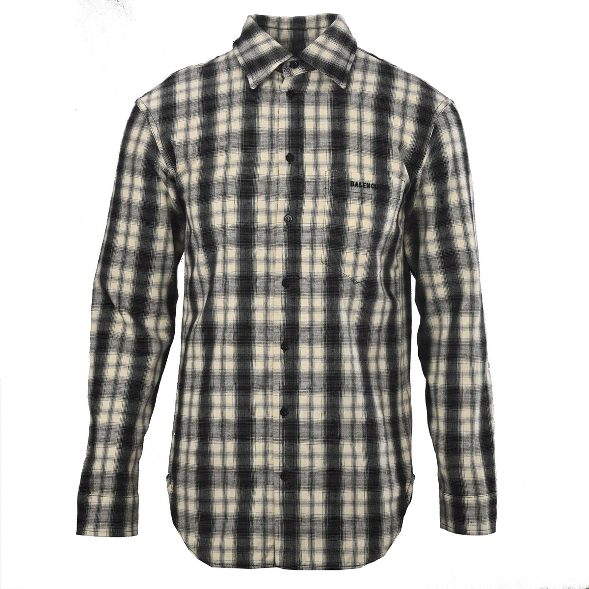 Balenciaga Embroidered Logo Plaid Long Sleeve Shirt