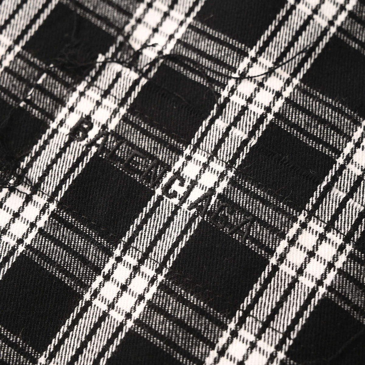 BALENCIAGA Black & White Check Distressed Frayed Long Sleeve Shirt