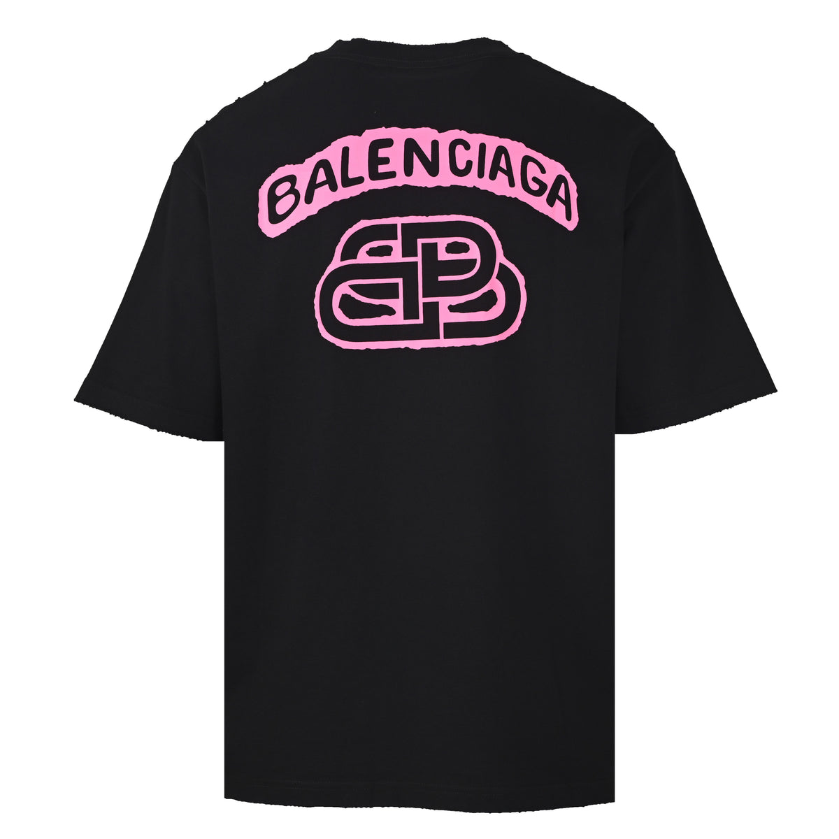 BALENCIAGA Lock Motif Lettering Graffiti Print Distressed T-Shirt