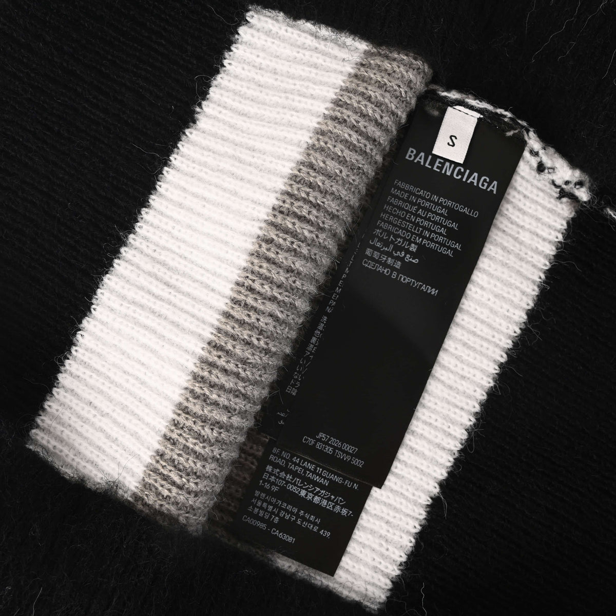 Striped Lettering Jacquard Mohair Blend Crewneck Sweater