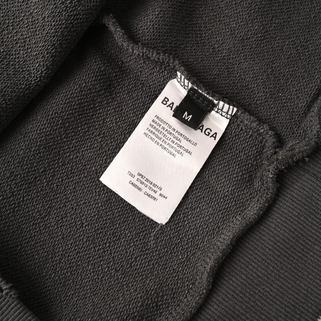 BALENCIAGA BB Logo Distressed Cropped Hoodie - Washed Black
