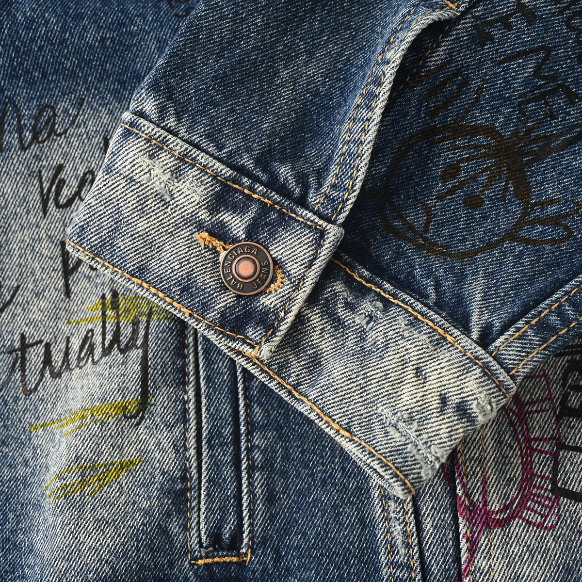 Balenciaga BLCG Hand-Painted Graffiti Washed Denim Jacket