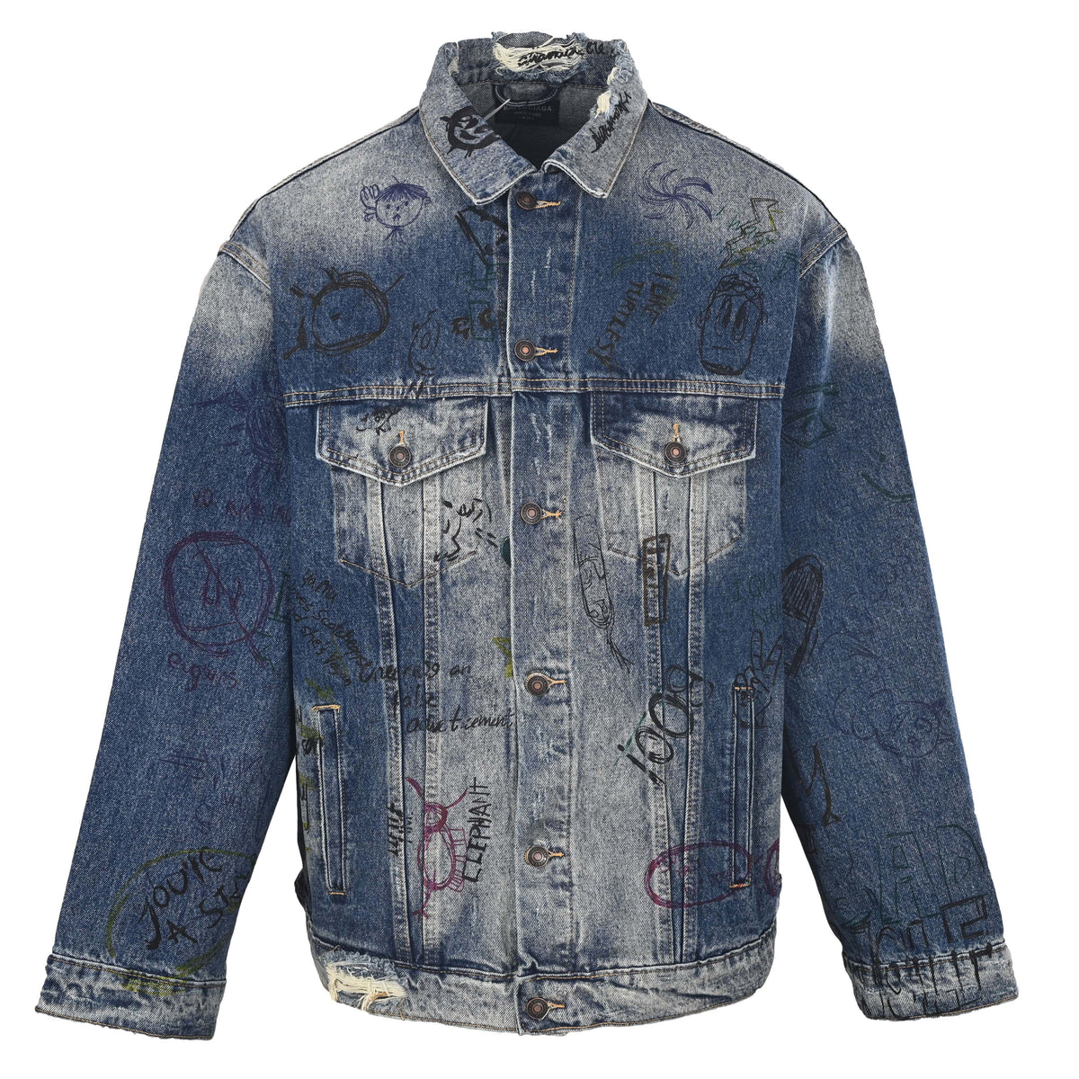 Balenciaga BLCG Hand-Painted Graffiti Washed Denim Jacket