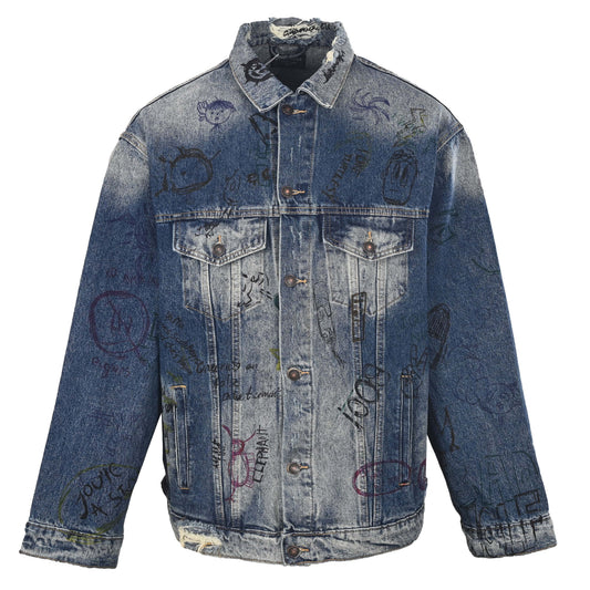 Balenciaga BLCG Hand-Painted Graffiti Washed Denim Jacket