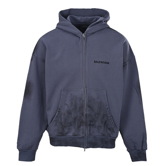BALENCIAGA Distressed Embroidered Hand-Painted Zip-Up Hoodie