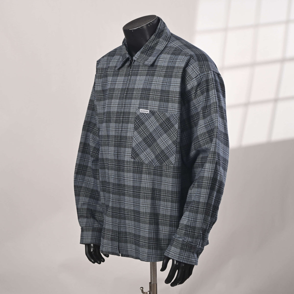 BALENCIAGA Green Small Check Padded Zip-Up Jacket