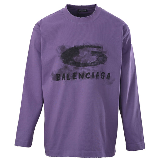Balenciaga BLCG Cutout Embroidered Paint-Splatter Long-Sleeve T-Shirt