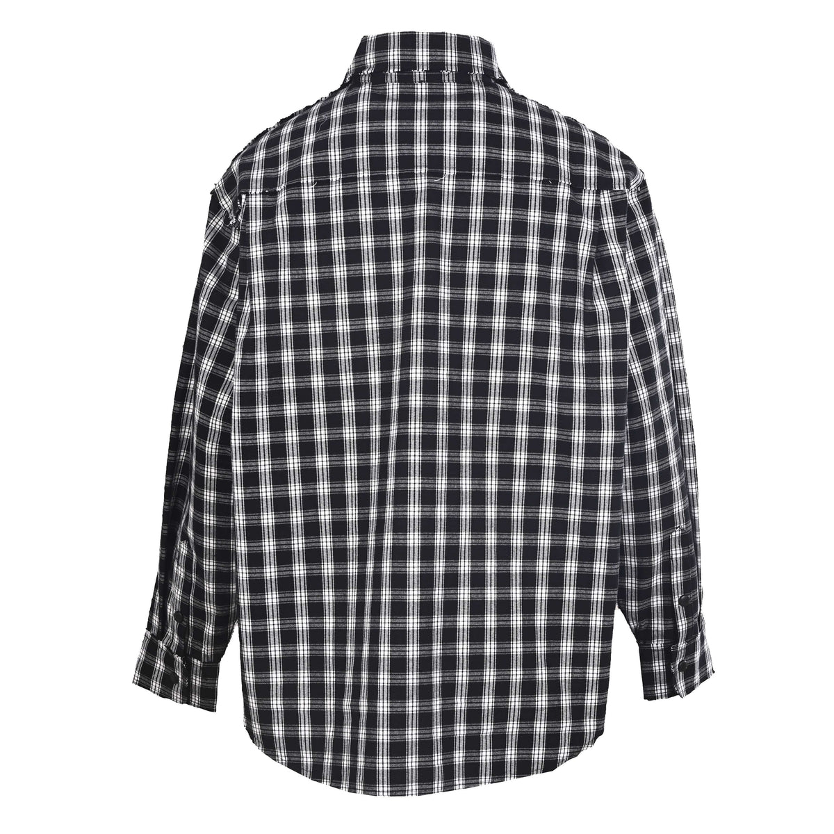 BALENCIAGA Black & White Check Distressed Frayed Long Sleeve Shirt