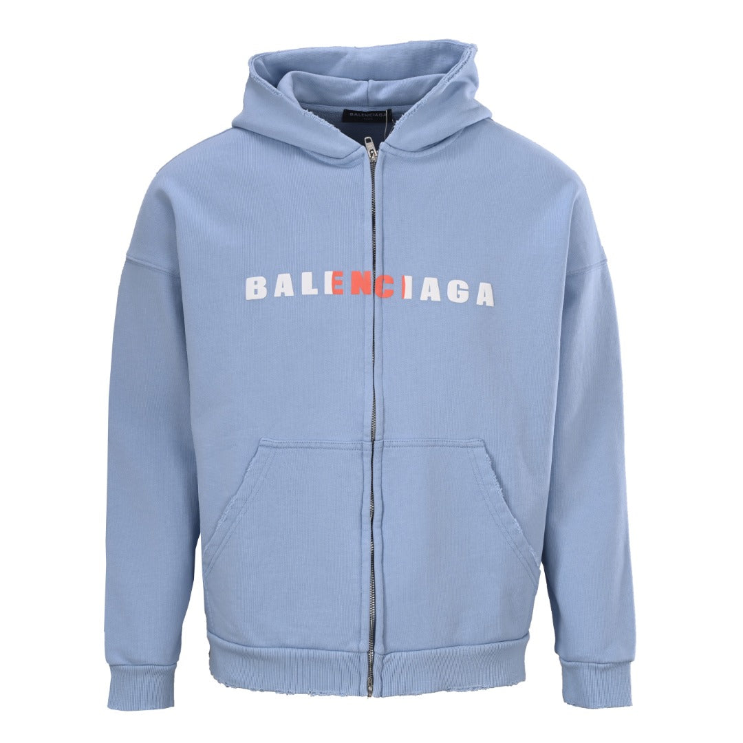 Balenciaga BLCG Distressed Multicolor Letter Embroidered Zip-Up Jacket