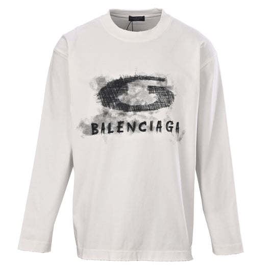 Balenciaga BLCG Cutout Embroidered Paint-Splatter Long-Sleeve T-Shirt