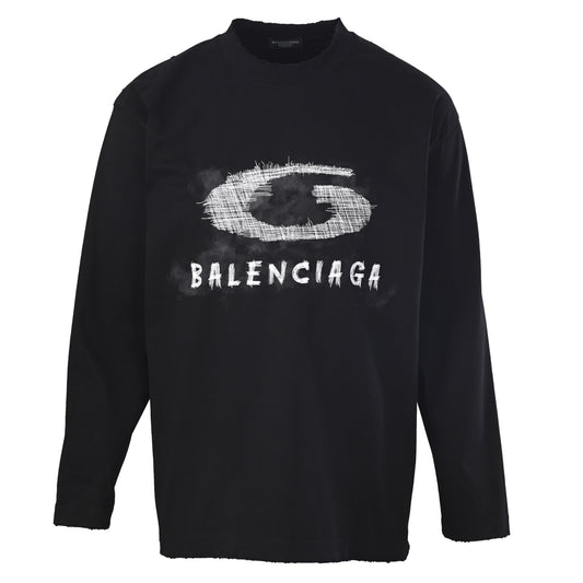 Balenciaga BLCG Cutout Embroidered Paint-Splatter Long-Sleeve T-Shirt