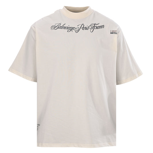 BALENCIAGA Rune Graphic Aged Spray-Effect Short Sleeve T-Shirt