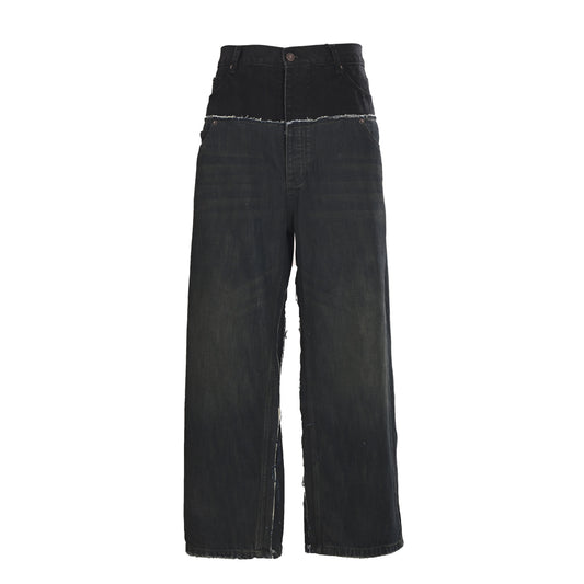 Unisex Panelled Wide-Leg Jeans with Washed Finish