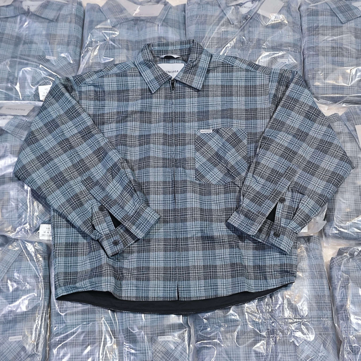 BALENCIAGA Green Small Check Padded Zip-Up Jacket