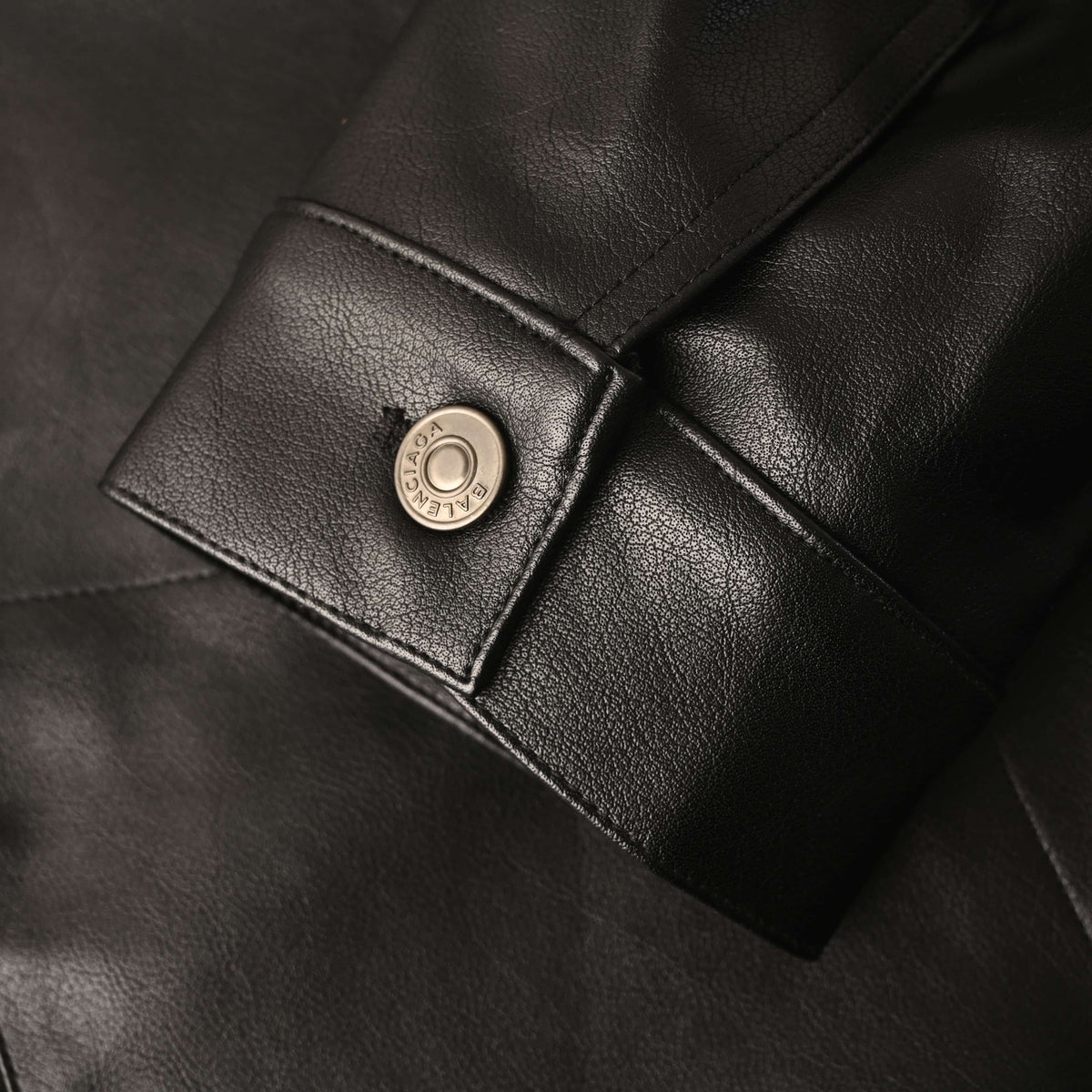 BALENCIAGA Leather Jacket with Sleeve Embroidery