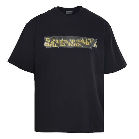 BALENCIAGA BLCG Green Tape-Effect Graffiti Short Sleeve T-Shirt