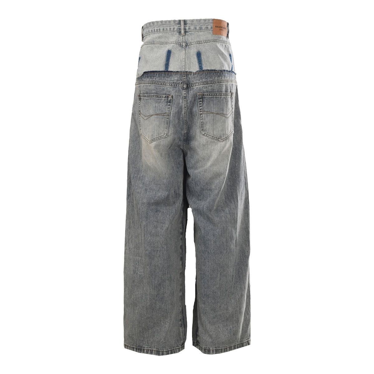 Unisex Washed Panelled Wide-Leg Jeans