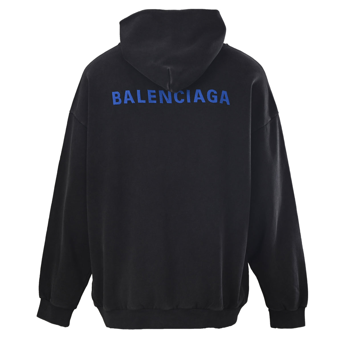 Balenciaga BLCG Blue Embroidered Washed Black Heavyweight Hoodie