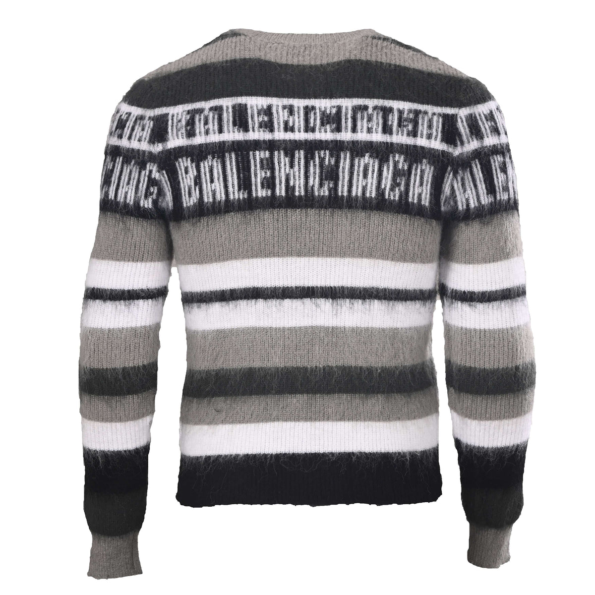 Striped Lettering Jacquard Mohair Blend Crewneck Sweater