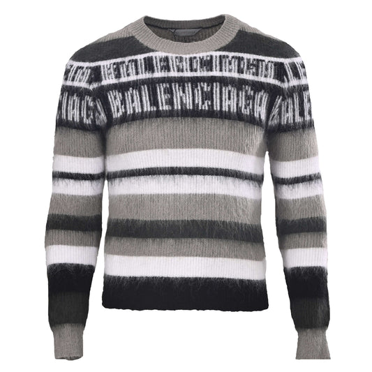 Striped Lettering Jacquard Mohair Blend Crewneck Sweater
