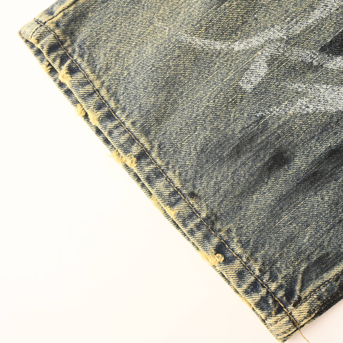 Balenciaga BLCG Hand-Painted Washed Indigo Wide-Leg Jeans