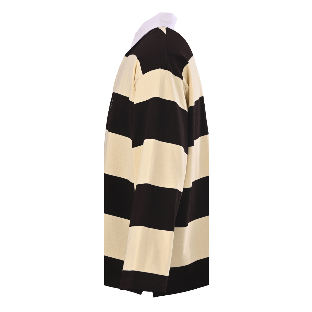 BALENCIAGA Brown & Yellow Striped Collared Sweatshirt with Wheat Motif