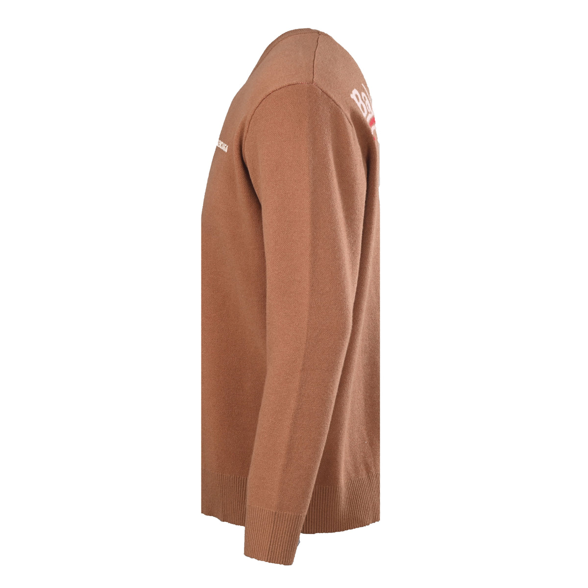 Brown Oversized Jacquard Wool-Cotton Blend Crewneck Sweater