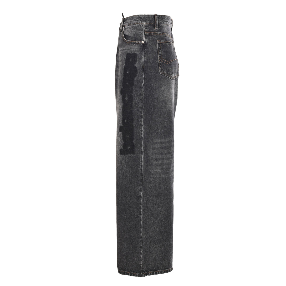 Balenciaga BLCG Charcoal Wash Flocked Logo Wide-Leg Jeans