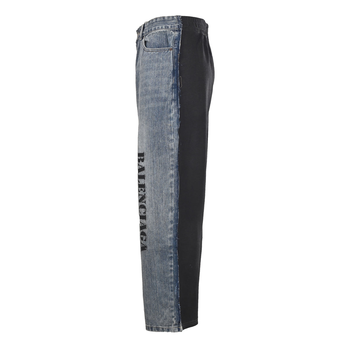 Unisex Denim & Heather Gray French Terry Panelled Jeans
