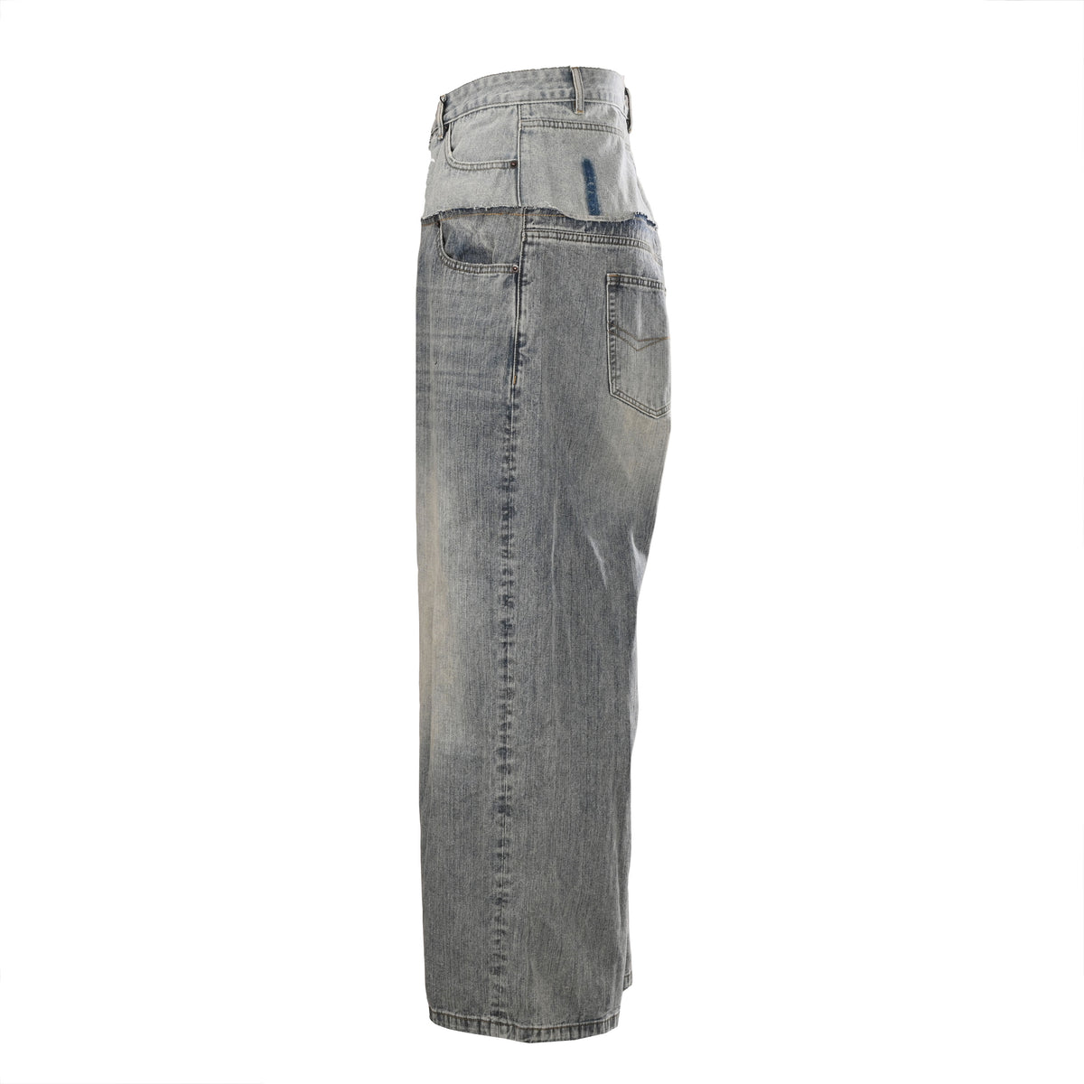 Unisex Washed Panelled Wide-Leg Jeans