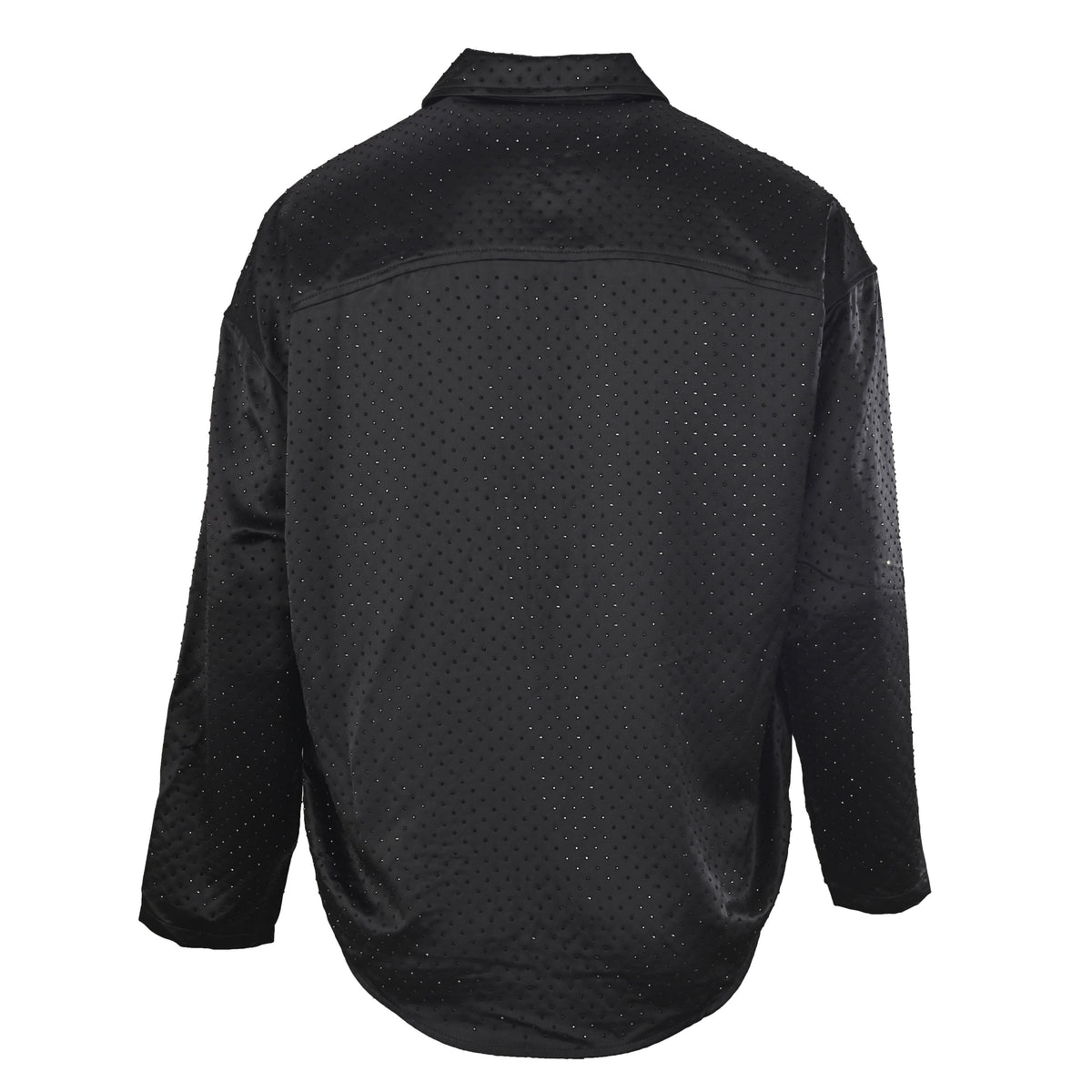 BALENCIAGA All-Over Rhinestone Acetate Satin Long Sleeve Shirt