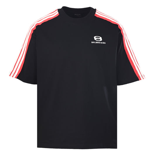 BALENCIAGA Unity Sports Icon Double-Ring Embroidered Contrast Stripe T-Shirt